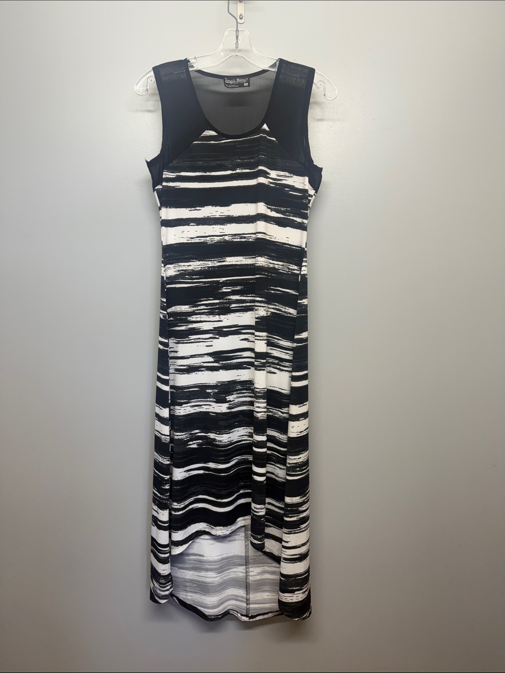 Tango Mango Sleeveless Sheer Black & White High-Low Striped Dress